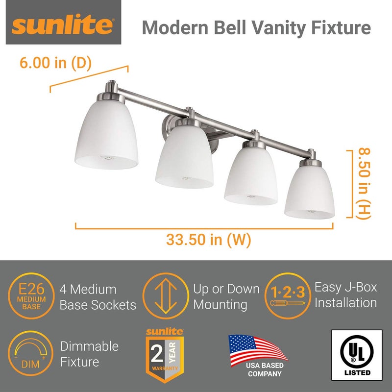Sunlite 45060 Bell Sconce Vanity Fixture, 100 Watts Max, Four Medium Base Sockets (E26), 120 Volts, Indoor, UL Listed, White, for Residential & Commercial Use - Image 3